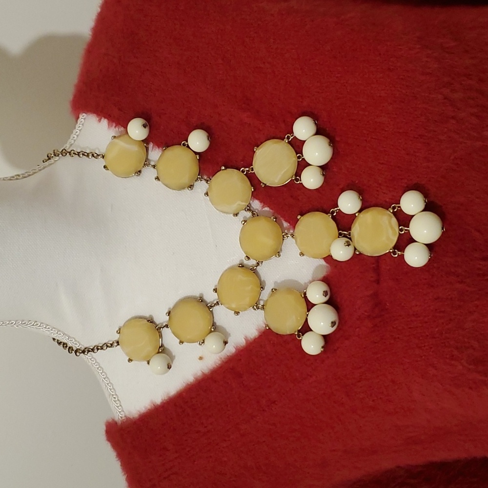 Maurices White and Ivory Plastic Bead Sqash Blossom like Necklace (Adjustable)